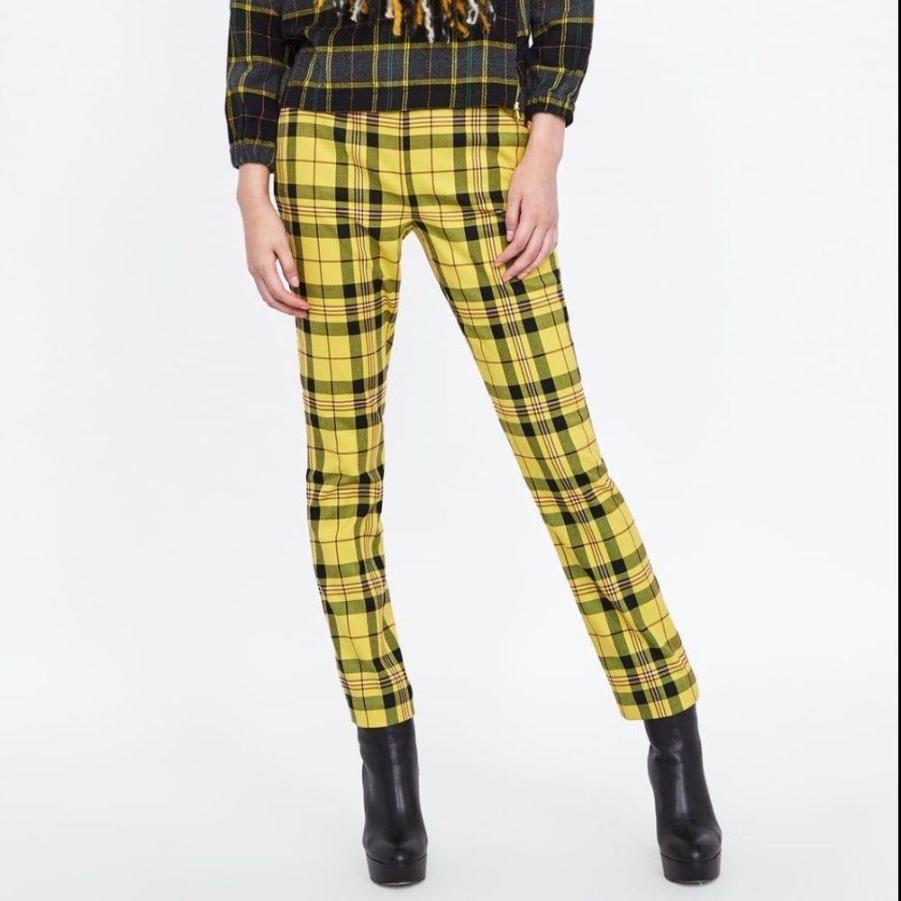 ZARA Yellow Plaid Pants XS